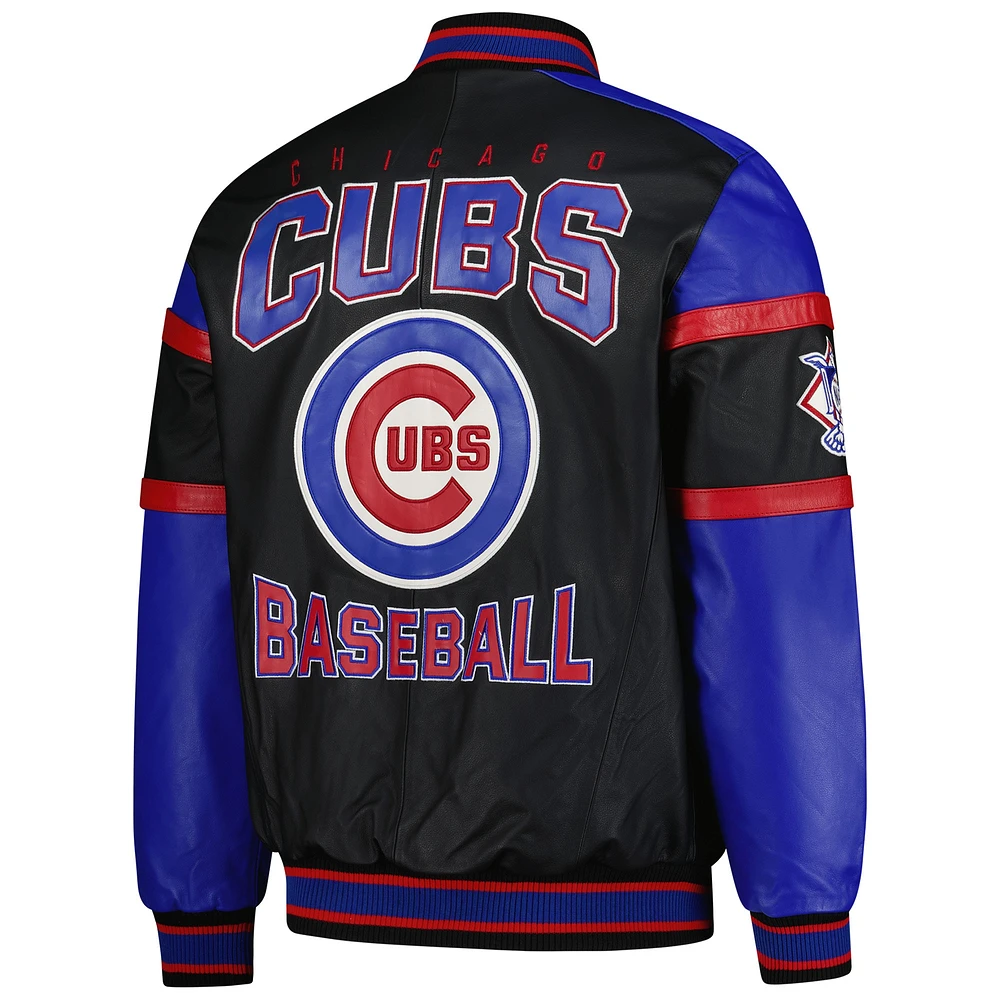 Men's G-III Sports by Carl Banks Black Chicago Cubs Full-Zip Leather Varsity Jacket