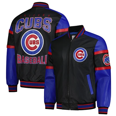 Veste universitaire en cuir entièrement zippée G-III Sports by Carl Banks pour homme, noire, des Chicago Cubs