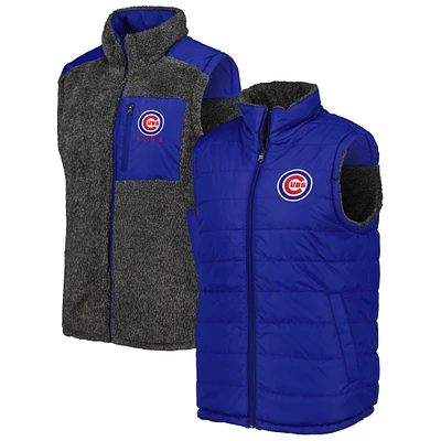 G-III Sports by Carl Banks pour homme Royal/Charcoal Chicago Cubs Power Hitter Gilet réversible entièrement zippé