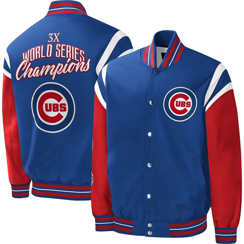 Veste universitaire à bouton-pression complète G-III Sports by Carl Banks pour hommes des Royal Chicago Cubs