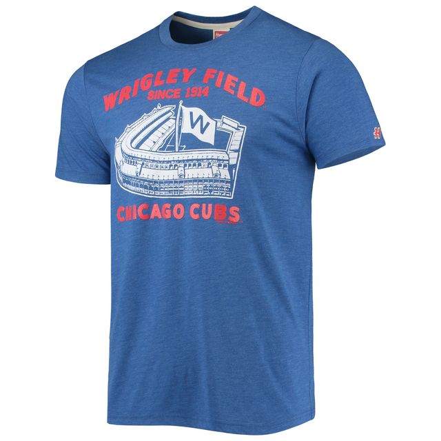 T-shirt à trois mélanges Homage Heathered Royal Chicago Cubs Wrigley Field pour homme