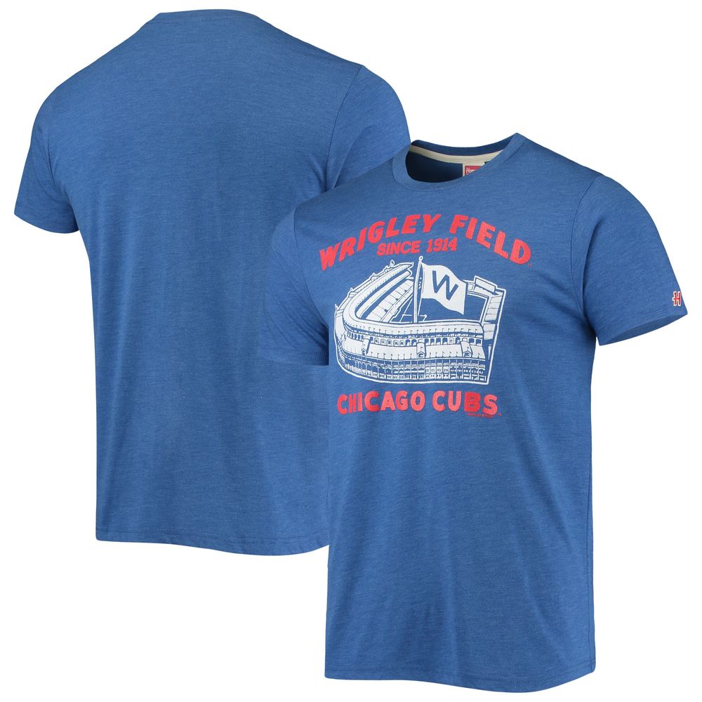 Men's Homage Heathered Royal Chicago Cubs Wrigley Field Tri-Blend T-Shirt