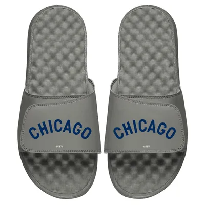 Chicago Cubs ISlide Cooperstown Wordmark Logo Slide Sandals - Gray