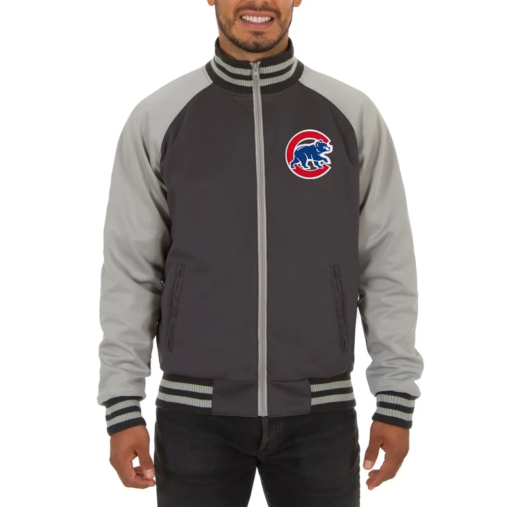 Men's JH Design Gray/Black Chicago Bulls Embroidered Logo Reversible Fleece Full-Snap Jacket