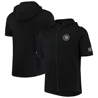 Men's Levelwear Black Chicago Cubs Recruit Short Sleeve Full-Zip Hoodie Jacket