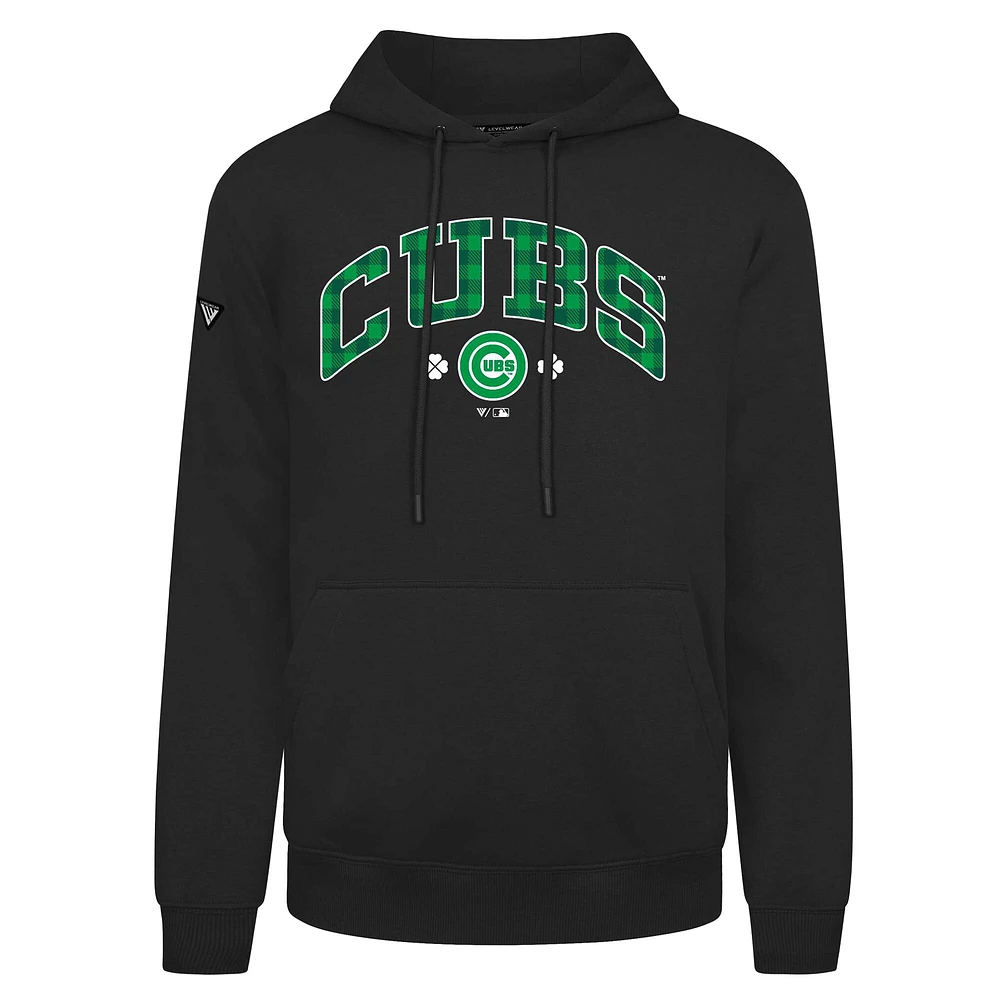 Men's Levelwear  Black Chicago Cubs St. Patrick's Day Podium Plaid Pullover Hoodie