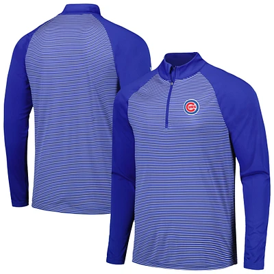 Men's Levelwear Royal Chicago Cubs Charter Striped Raglan Quarter-Zip Top