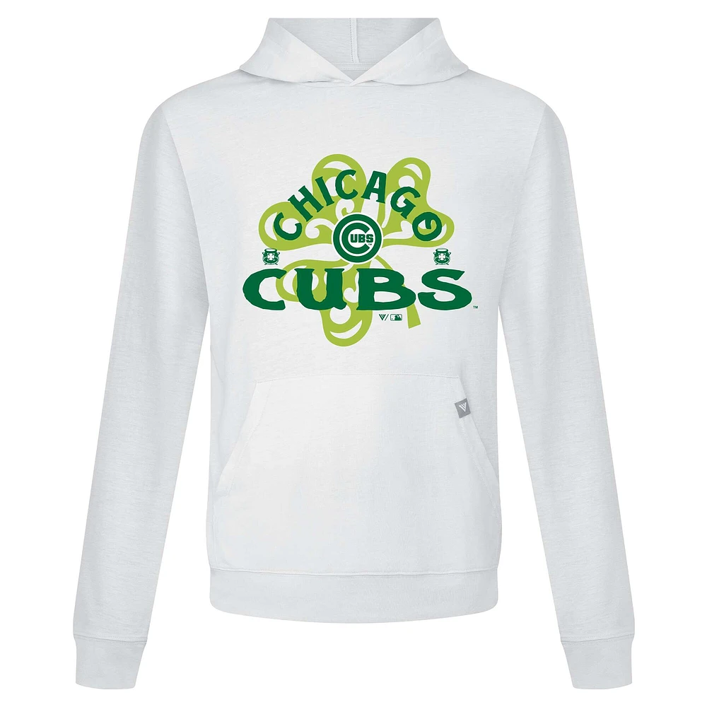 Sweat à capuche blanc pour homme avec motif trèfle relais de la Saint-Patrick des Chicago Cubs Levelwear
