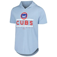 Men's Majestic Threads Light Blue Chicago Cubs Tri-Blend Hoodie T-Shirt