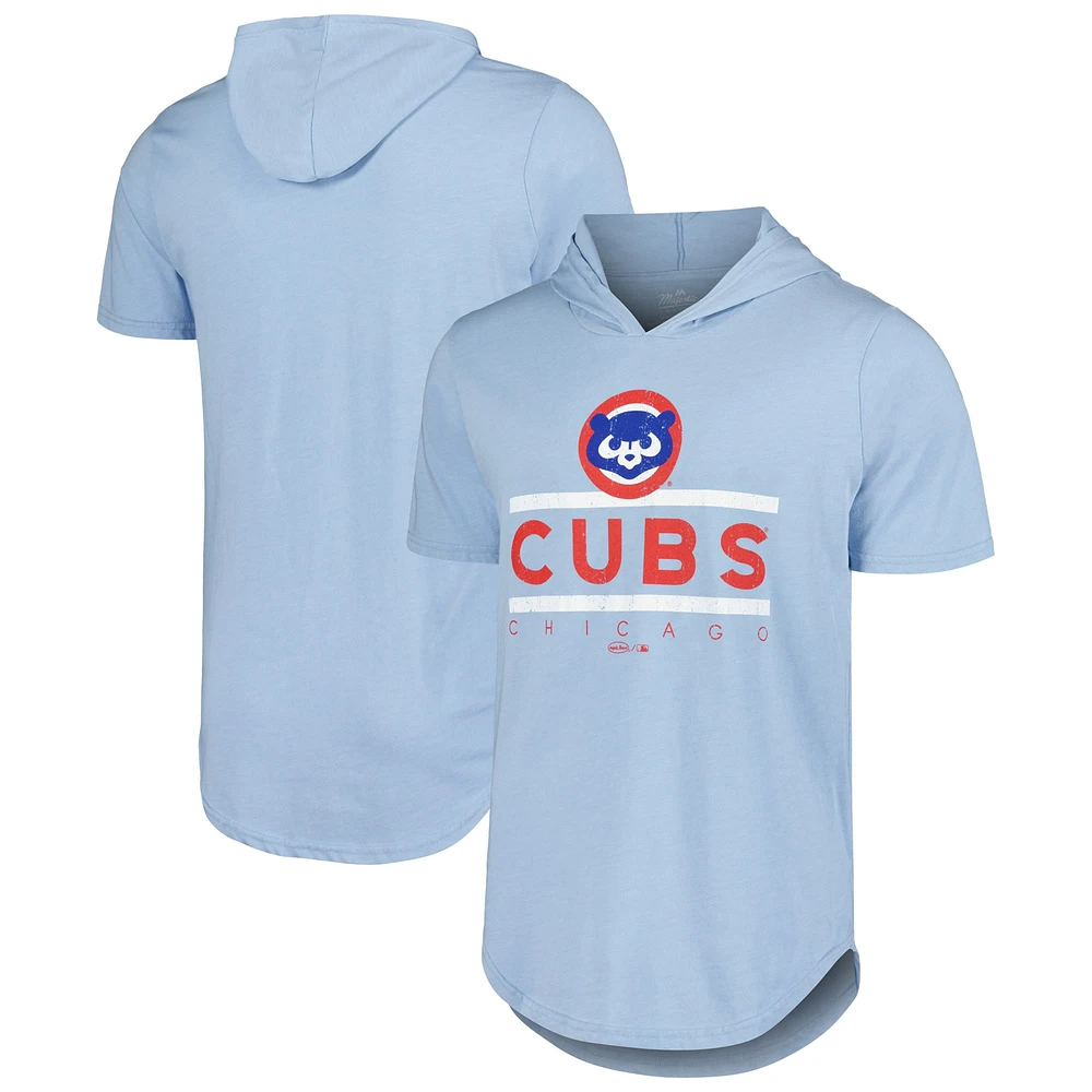 Men's Majestic Threads Light Blue Chicago Cubs Tri-Blend Hoodie T-Shirt