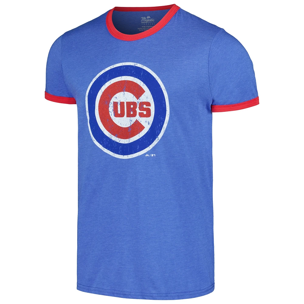 T-shirt à trois mélanges Ringer Majestic Threads Royal Chicago Cubs pour hommes