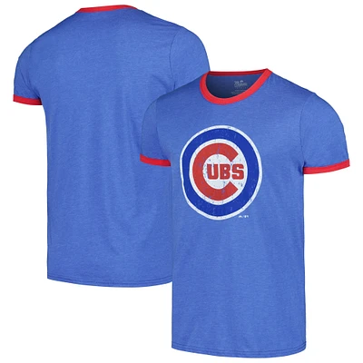 Men's Majestic Threads Royal Chicago Cubs Ringer Tri-Blend T-Shirt