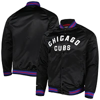 Mitchell & Ness pour homme Chicago Cubs noir Satin Raglan Full-Snap Varsity Jacket