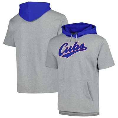 Chandail à capuchon manches courtes d'après-match des Chicago Cubs de Mitchell & Ness pour homme, gris chiné