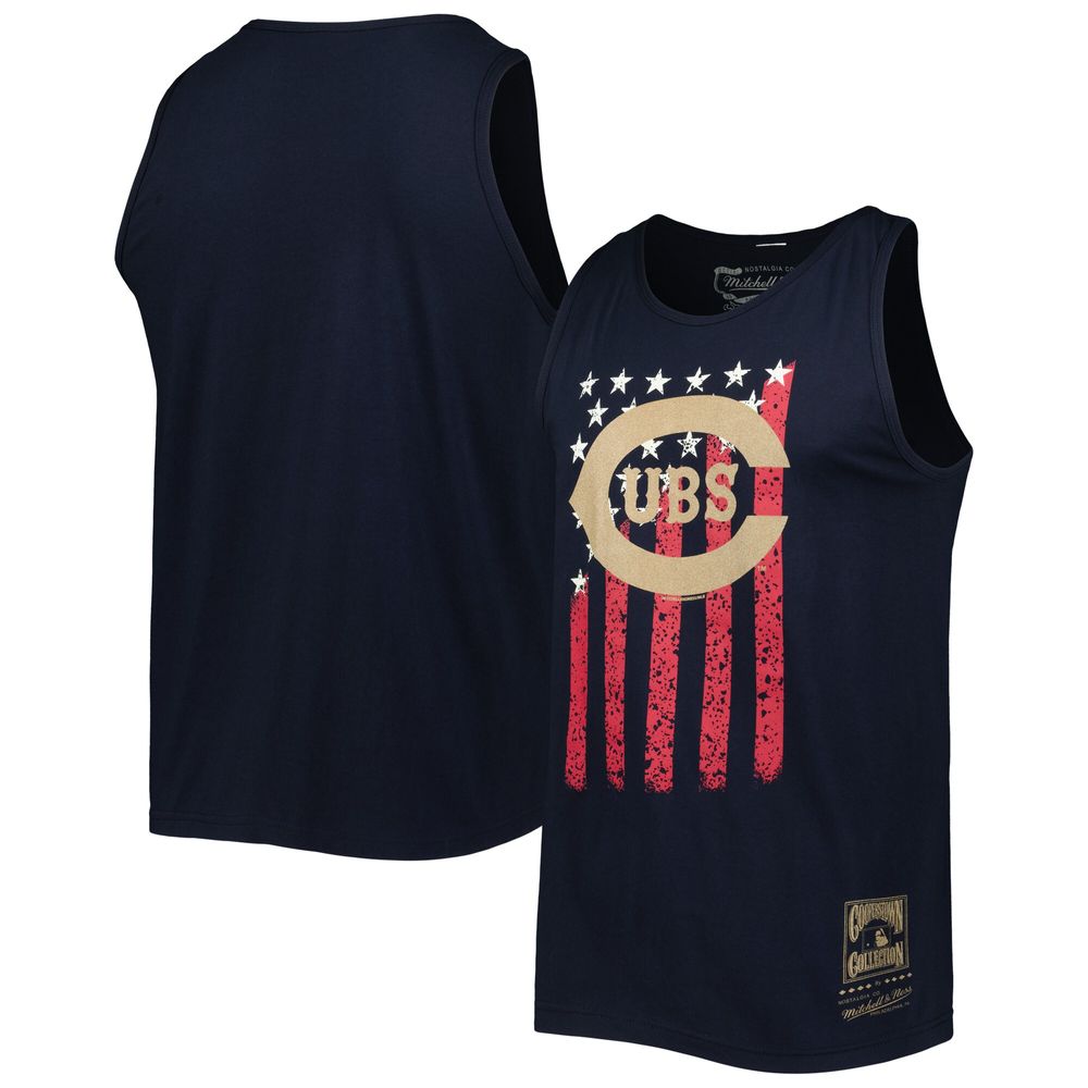 Men's Mitchell & Ness Navy Chicago Cubs Cooperstown Collection Stars and Stripes Tank Top