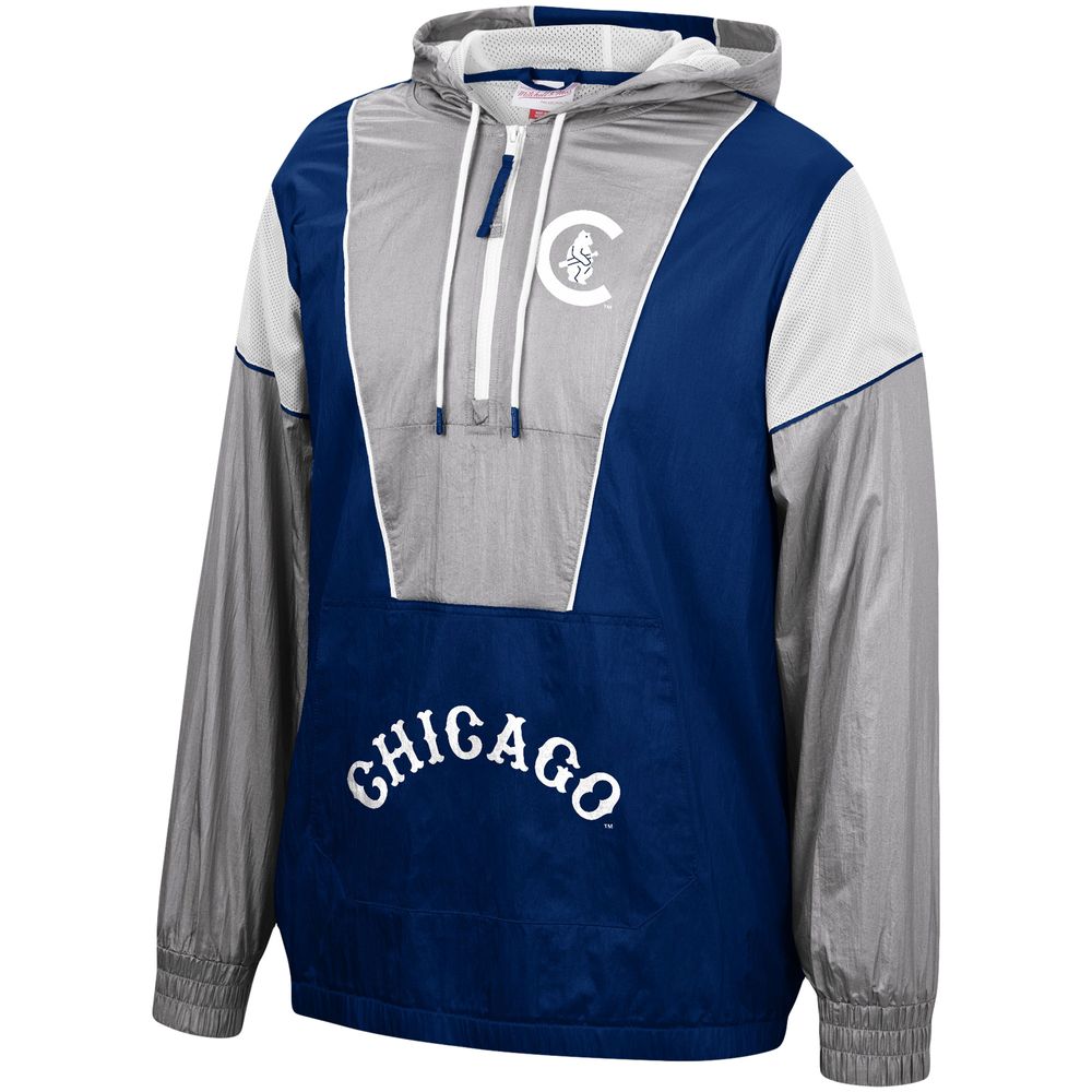 Men's Mitchell & Ness Navy Chicago Cubs Highlight Reel Windbreaker Half-Zip Hoodie Jacket