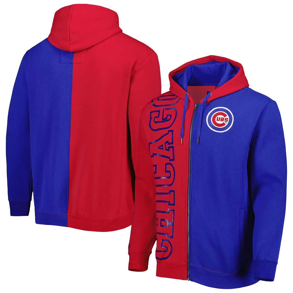 Sweat à capuche entièrement zippé en polaire Chicago Cubs Mitchell & Ness rouge/royal pour homme