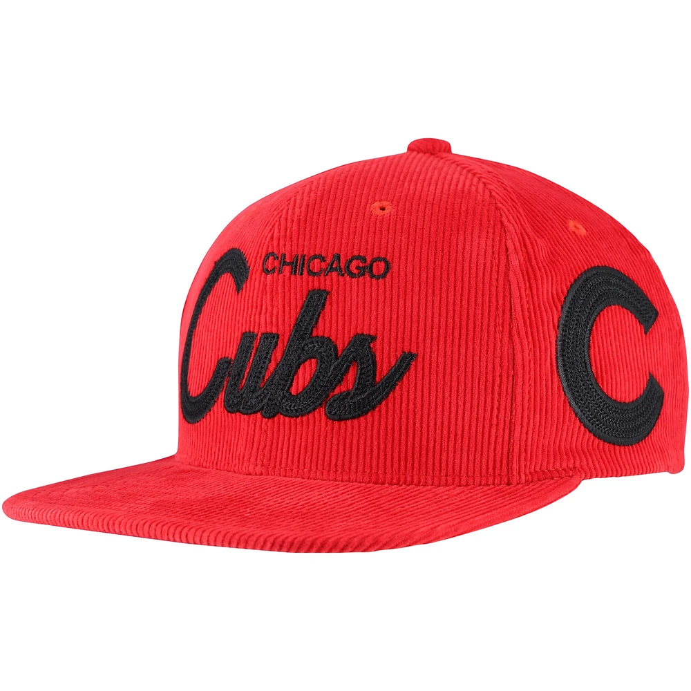 Casquette Snapback en velours côtelé rouge Chicago Cubs de Mitchell & Ness pour homme