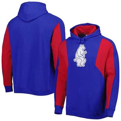 Men's Mitchell & Ness Royal/Red Chicago Cubs Colorblocked Fleece Pullover Hoodie