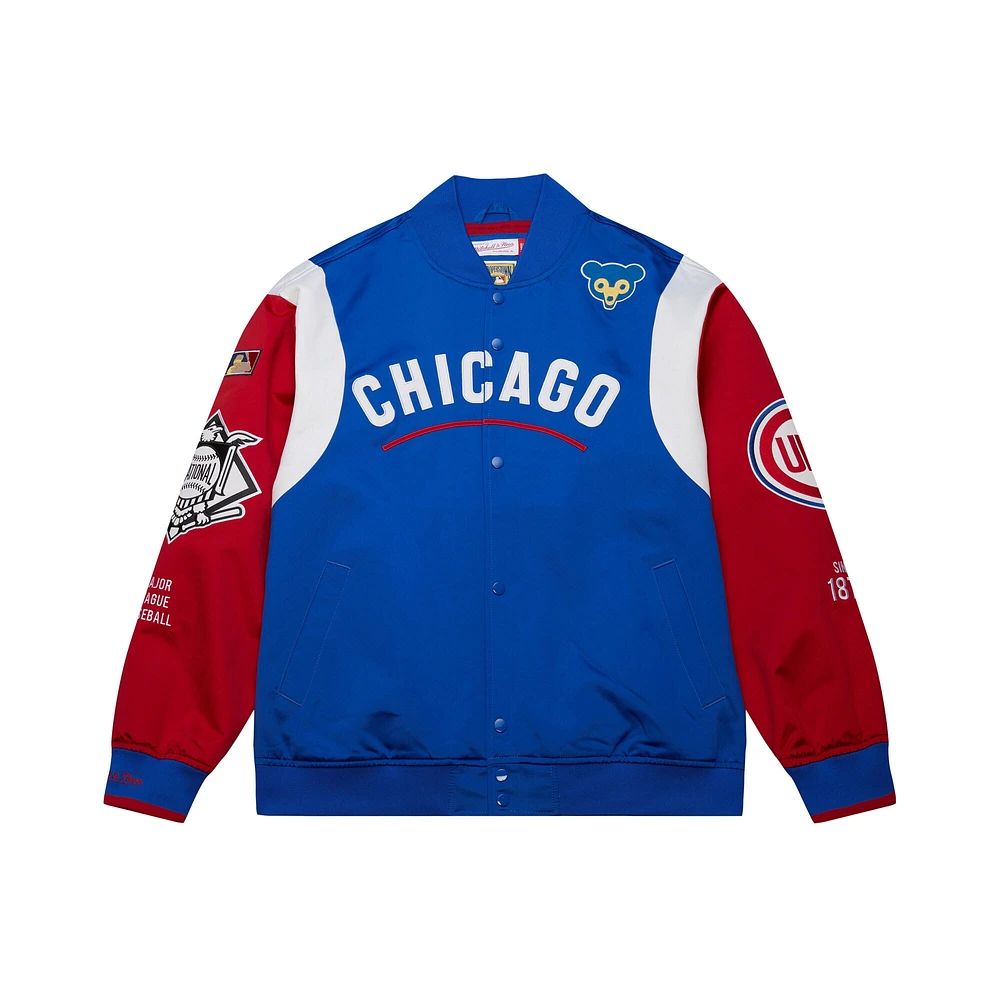 Men's Mitchell & Ness Royal/Red Chicago Cubs Cooperstown Collection Team Origins Satin Full-Snap Jacket