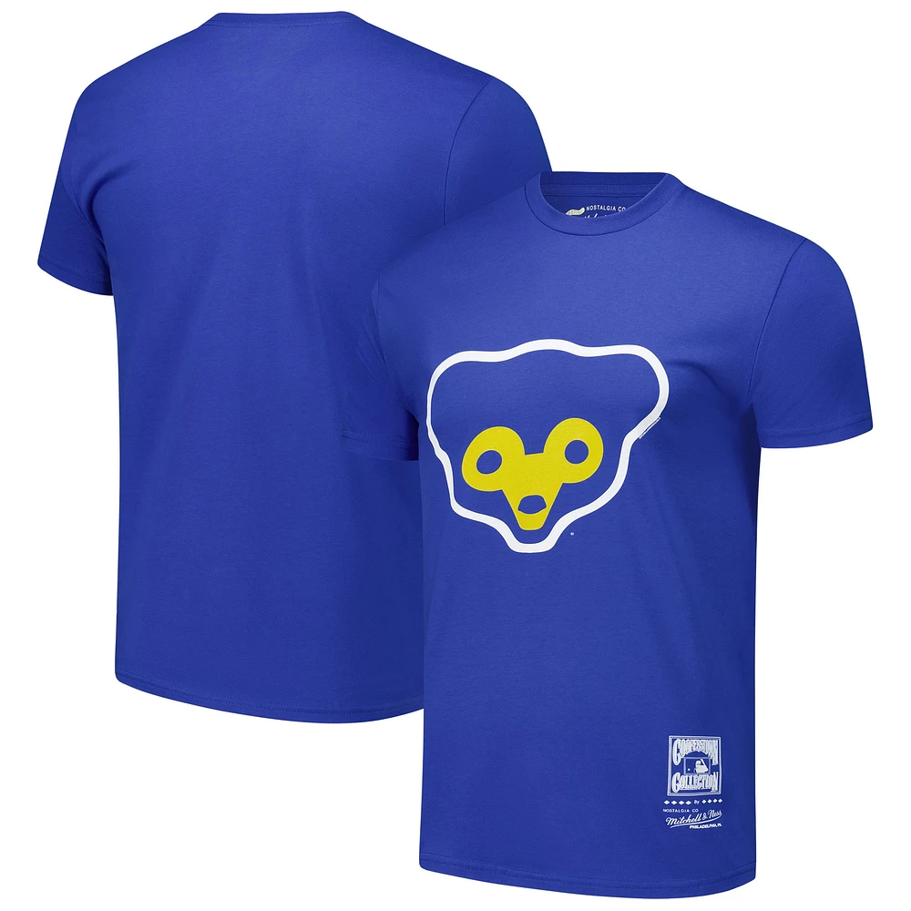 T-shirt Mitchell & Ness Royal Chicago Cubs pour homme avec logo de la collection Cooperstown