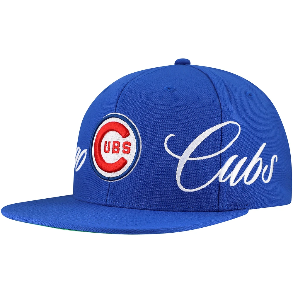 Casquette snapback Just Don x MLB Lux Script pour homme Mitchell & Ness Royal Chicago Cubs