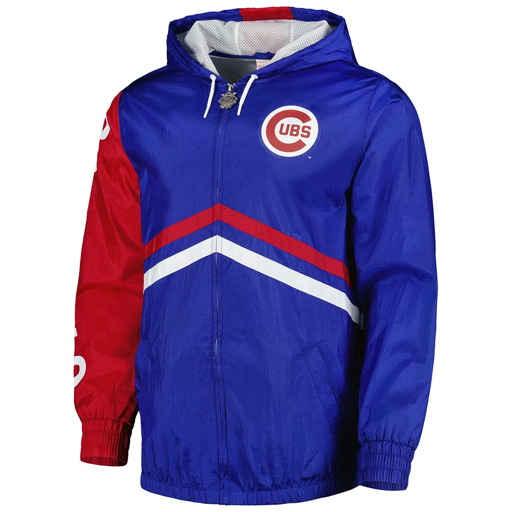 Mitchell & Ness Royal Chicago Cubs Undeniable Veste coupe-vent à capuche entièrement zippée pour homme