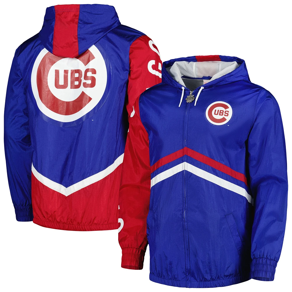 Mitchell & Ness Royal Chicago Cubs Undeniable Veste coupe-vent à capuche entièrement zippée pour homme