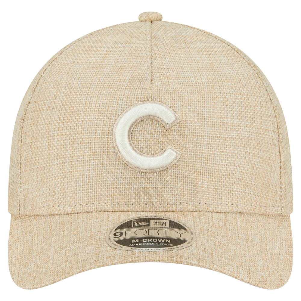 Casquette ajustable 9FORTY en coton tissé beige New Era pour homme des Chicago Cubs, modèle M-Crown A-Frame