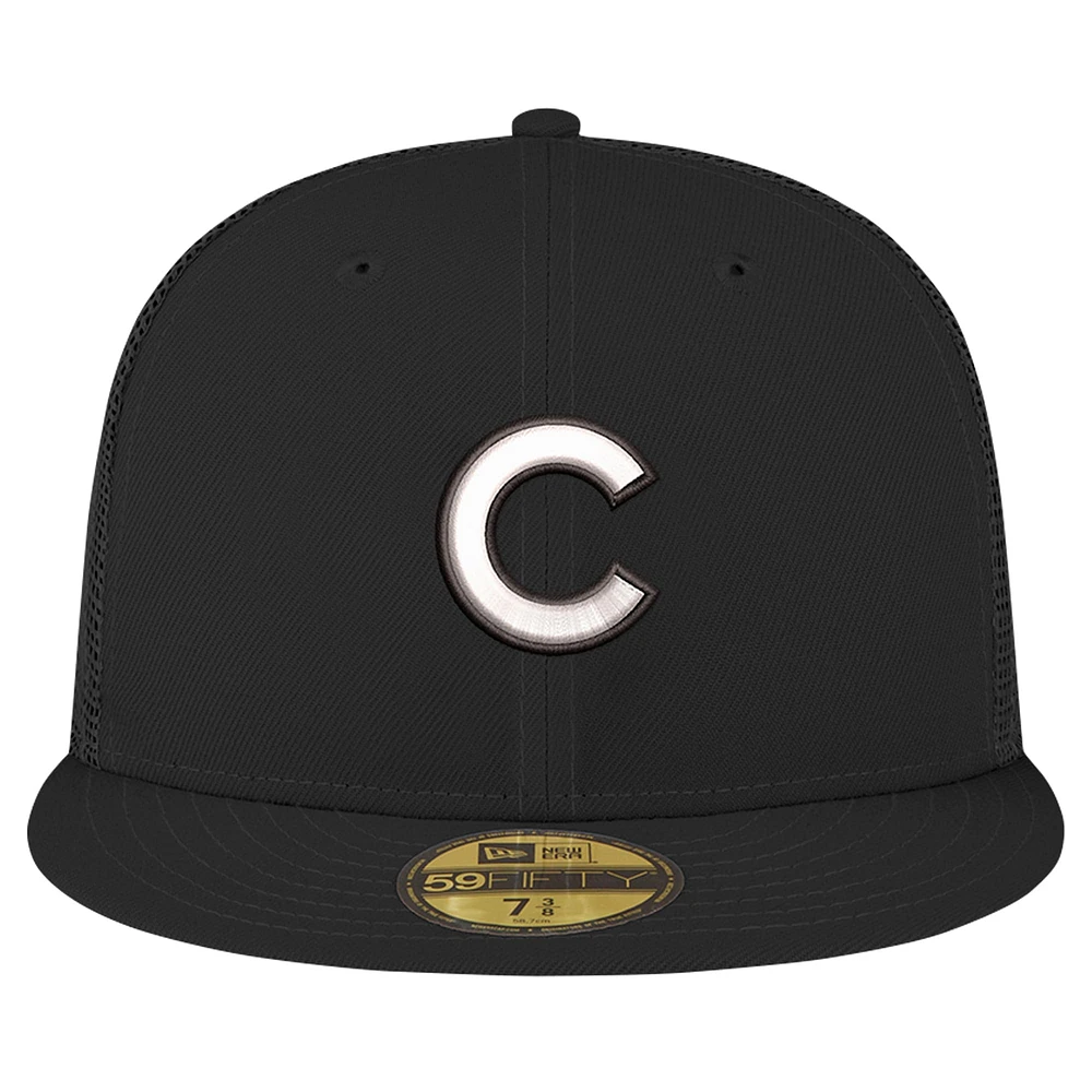 Men's New Era Black Chicago Cubs 59FIFTY Trucker Fitted Hat