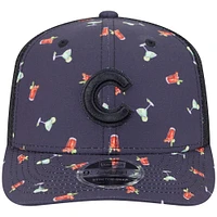 Men's New Era Black Chicago Cubs Adventure Drinks Pattern 9SEVENTY Stretch-Snap Hat