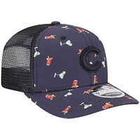 Men's New Era Black Chicago Cubs Adventure Drinks Pattern 9SEVENTY Stretch-Snap Hat