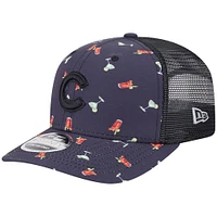 Men's New Era Black Chicago Cubs Adventure Drinks Pattern 9SEVENTY Stretch-Snap Hat