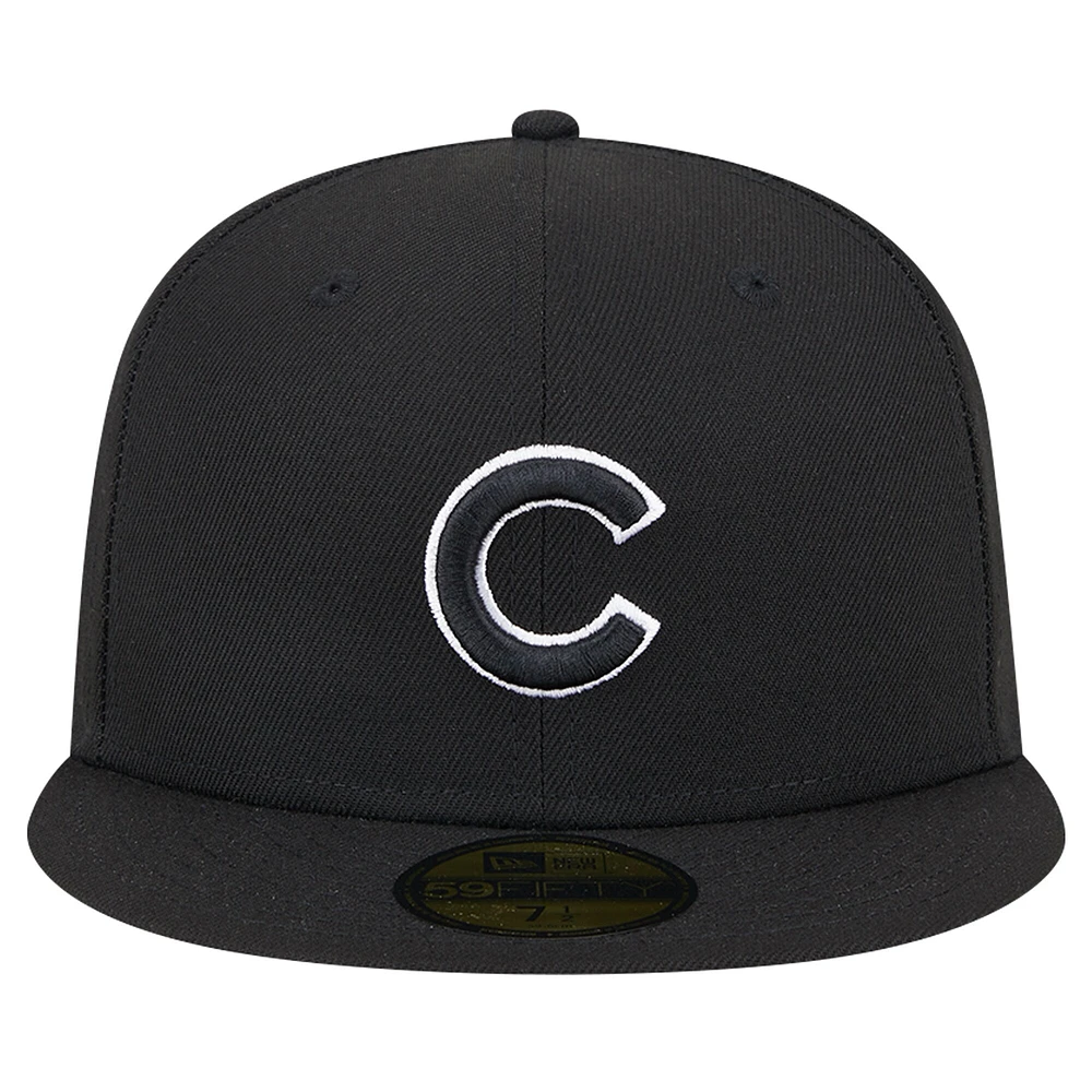 Casquette ajustée 59FIFTY noire avec logo des Chicago Cubs New Era pour hommes