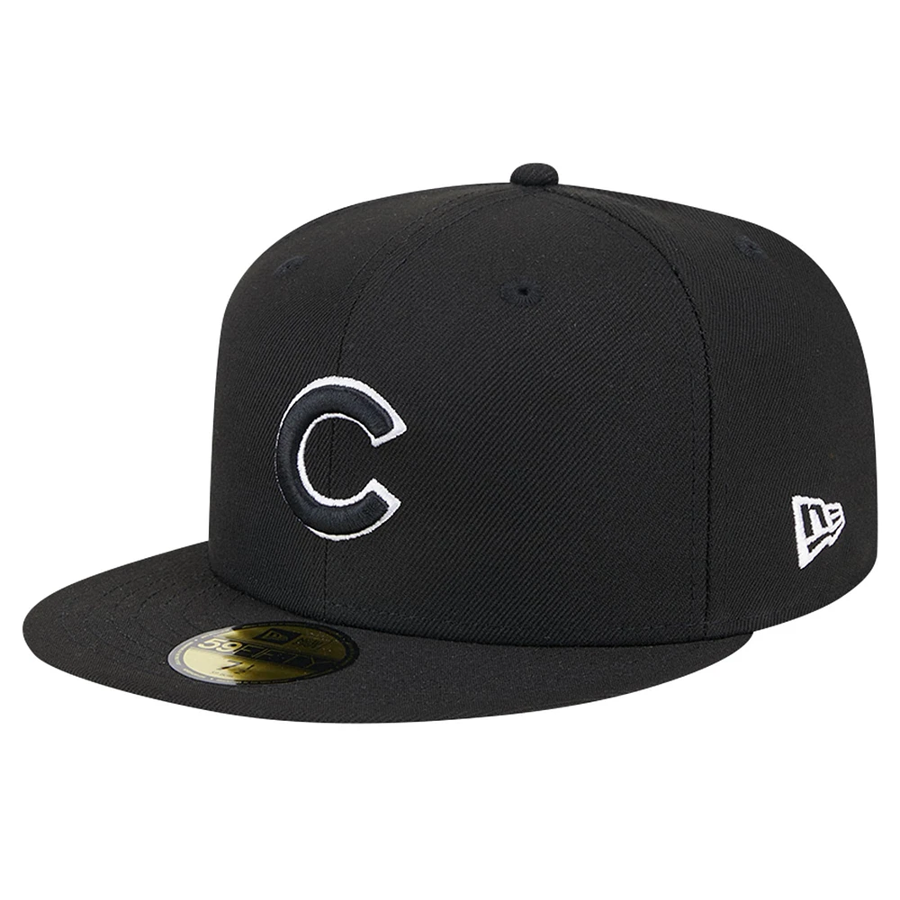 Casquette ajustée 59FIFTY noire avec logo des Chicago Cubs New Era pour hommes