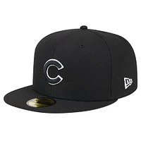 Casquette ajustée 59FIFTY noire avec logo des Chicago Cubs New Era pour hommes
