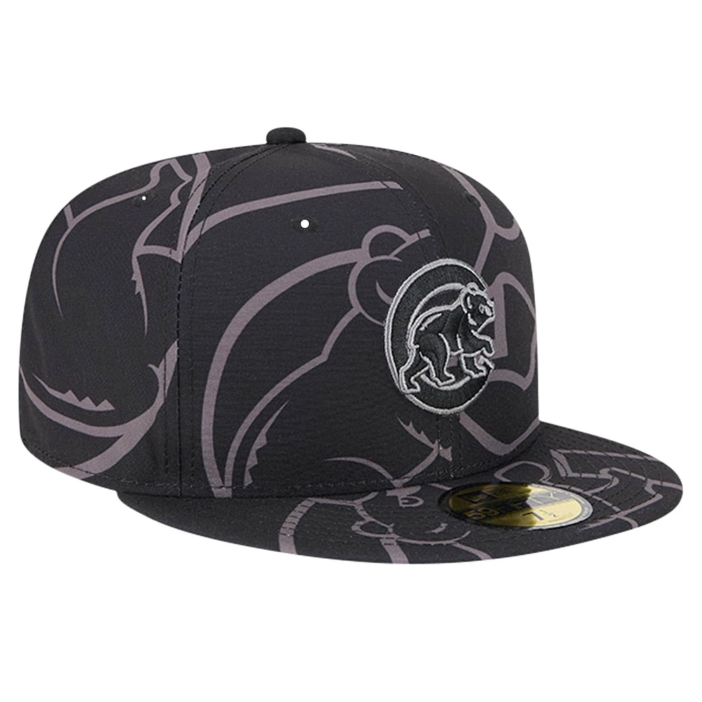 Casquette ajustée 59FIFTY noire avec logo Fracture des Chicago Cubs New Era pour hommes