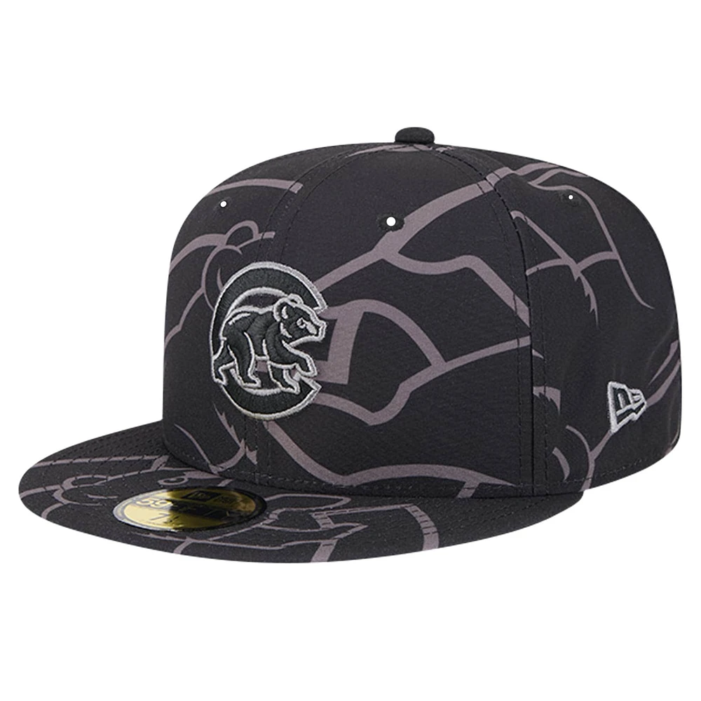 Casquette ajustée 59FIFTY noire avec logo Fracture des Chicago Cubs New Era pour hommes