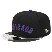 Casquette ajustée 59FIFTY noire à motif camouflage métallisé des Chicago Cubs New Era pour hommes