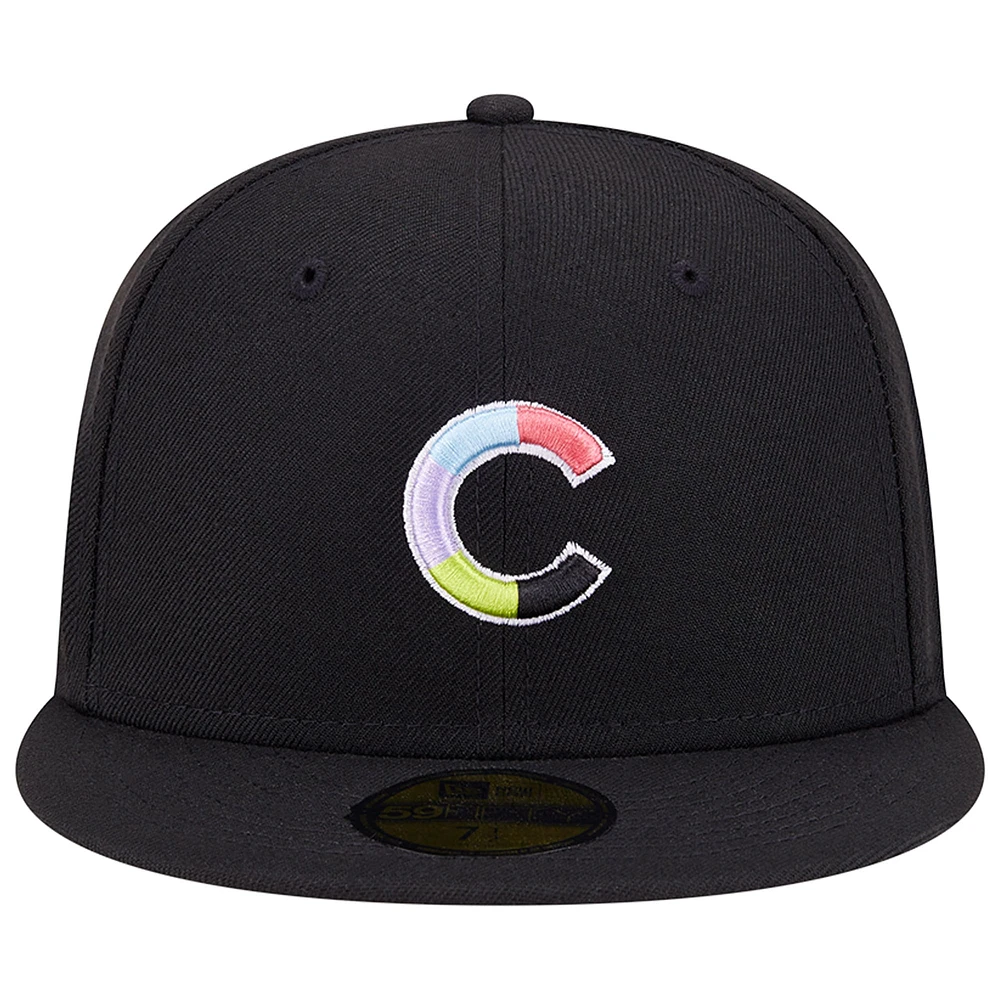 Casquette ajustée noire 59FIFTY Chicago Cubs New Era pour homme