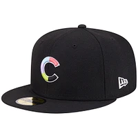 Casquette ajustée noire 59FIFTY Chicago Cubs New Era pour homme