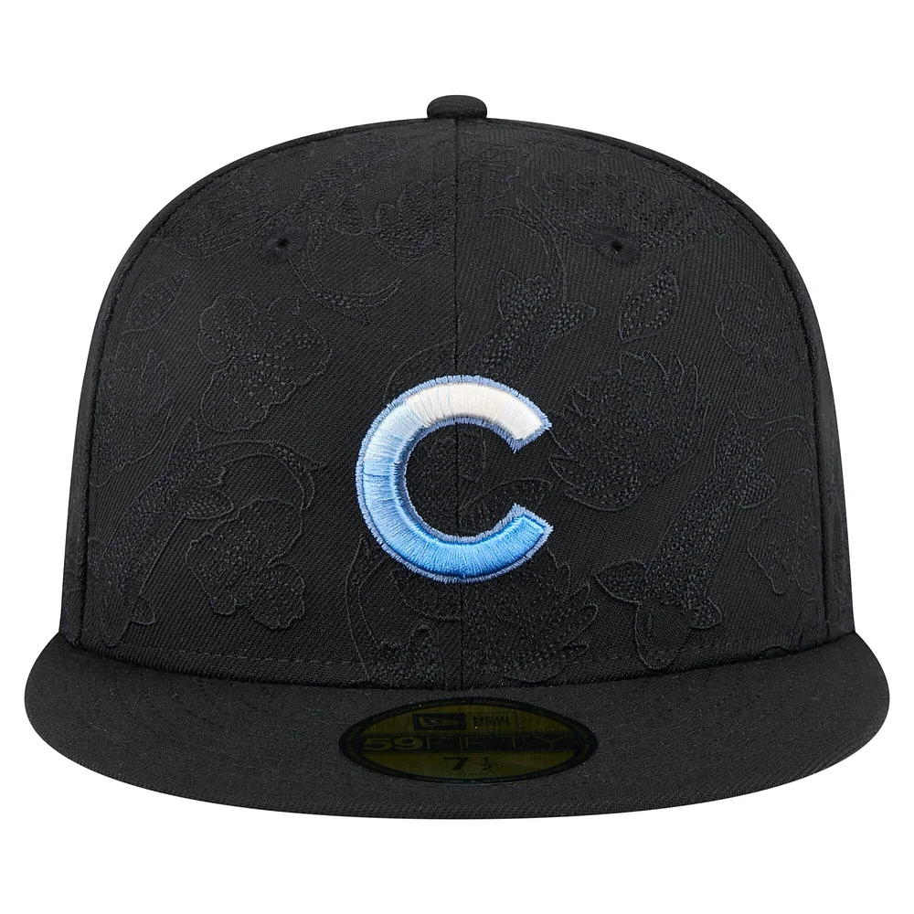 Men's New Era Black Chicago Cubs Tonal Koi 59FIFTY Fitted Hat