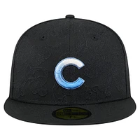 Men's New Era Black Chicago Cubs Tonal Koi 59FIFTY Fitted Hat