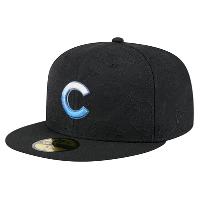Men's New Era Black Chicago Cubs Tonal Koi 59FIFTY Fitted Hat