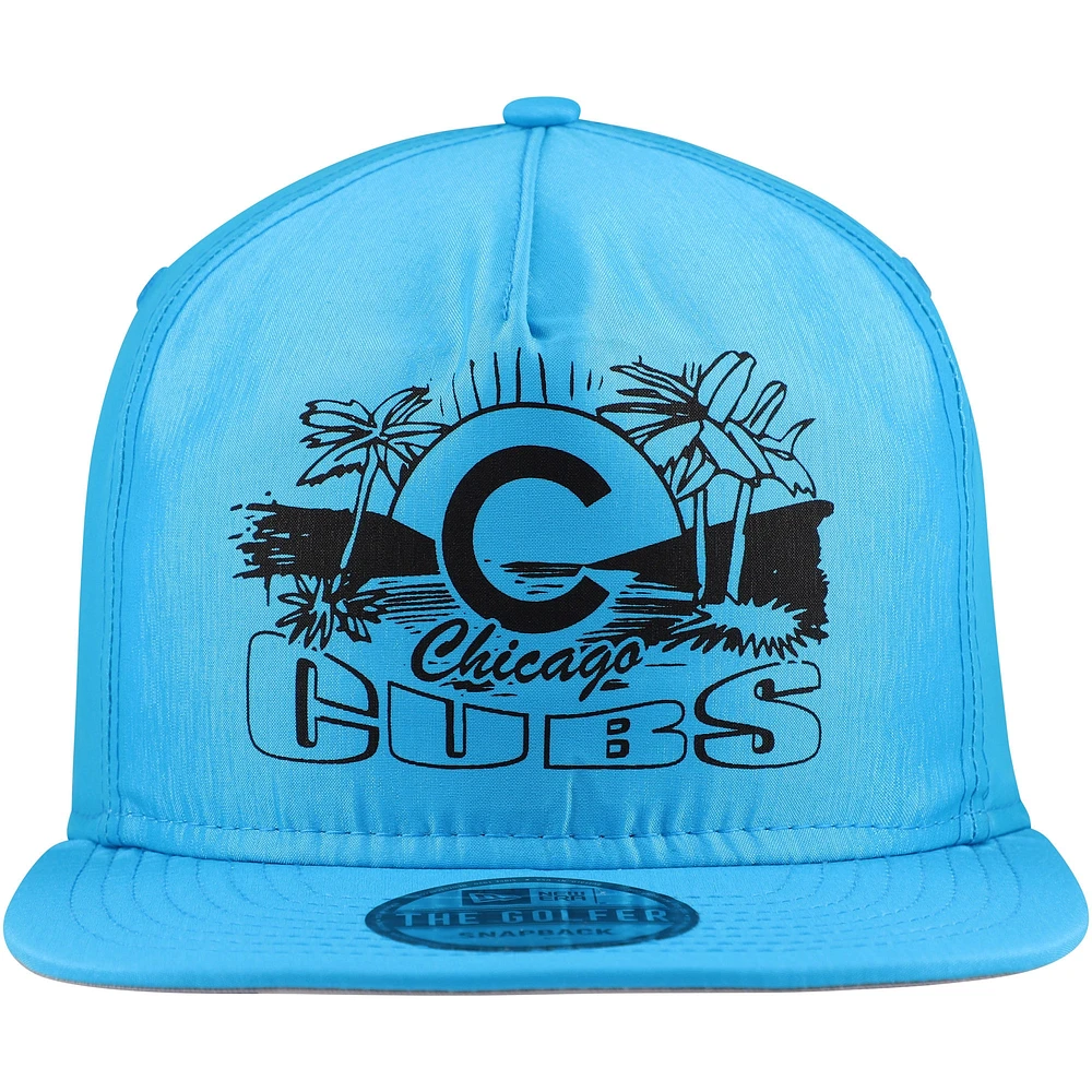 Casquette Snapback de golfeur néon des Chicago Cubs New Era bleue pour hommes