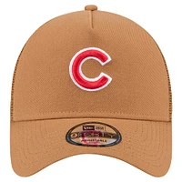 Men's New Era Brown Chicago Cubs A-Frame Trucker 9FORTY Adjustable Hat