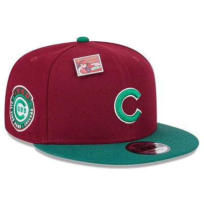 Men's New Era Cardinal/Green Chicago Cubs Strawberry Big League Chew Flavor Pack 9FIFTY Snapback Hat