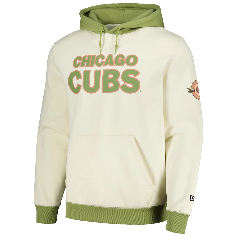 Men's New Era Cream/Green Chicago Cubs Color Pop Pullover Hoodie