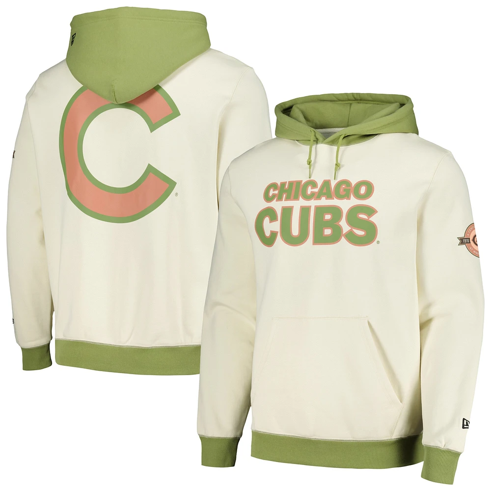 Sweat à capuche Color Pop New Era crème/vert pour hommes des Chicago Cubs