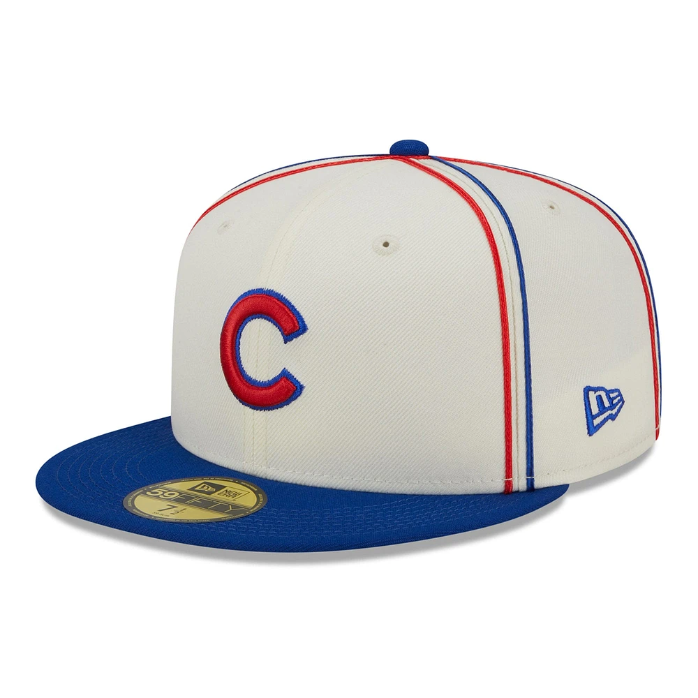 Men's New Era  Cream/Royal Chicago Cubs Chrome Sutash 59FIFTY Fitted Hat